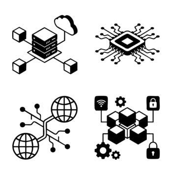data processing and network technology icons vector
