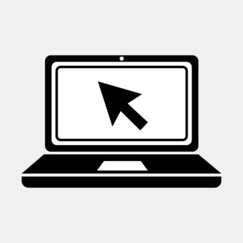 ordenador portátil computadora con ratón cursor puntero plano icono vector