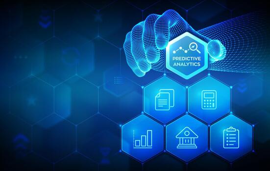 Hand interacting with predictive analytics interface vector