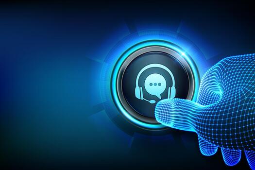 Hand pressing a digital support button vector