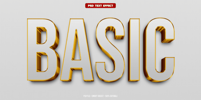 3D text effect: Basic in gold psd