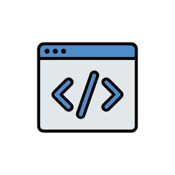 vistoso plano diseño código ventana software desarrollo programación icono vector
