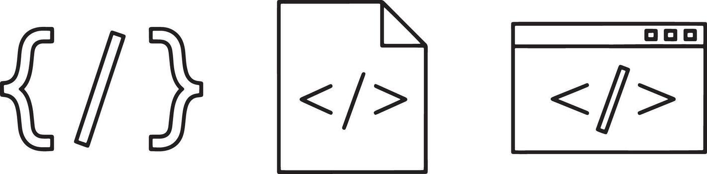 Coding symbols and code editor icons representing web development and programming concepts vector