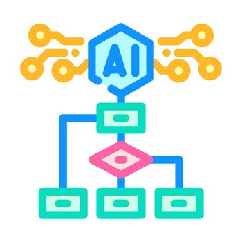Artificial intelligence algorithm processing data flowchart concept vector