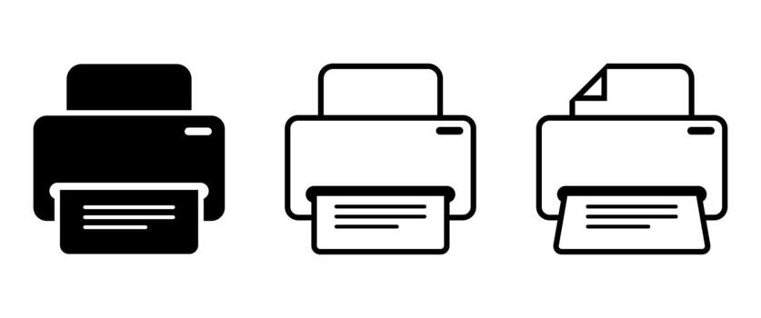 Three printer icons in different styles vector