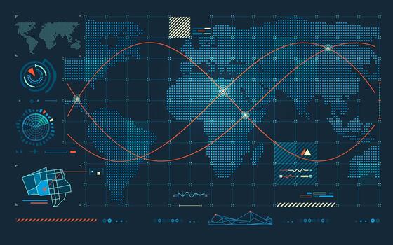 World map with data visualizations vector