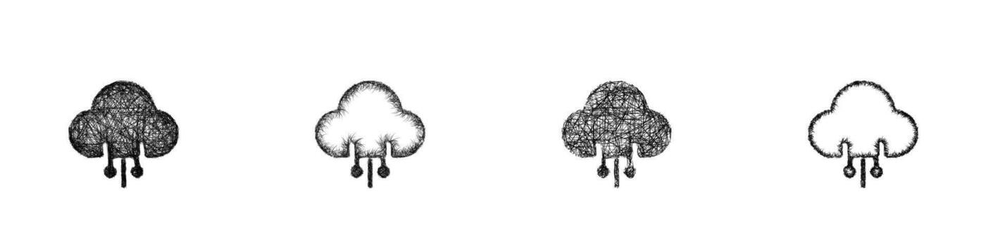 Sketch cloud computing icon design set vector