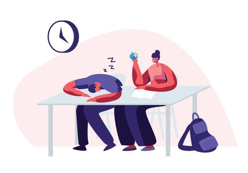 Student sleeping at study table vector
