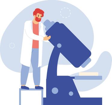 científico estudiando muestra utilizando laboratorio microscopio vector