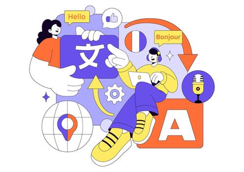 Language learning and technology illustration vector