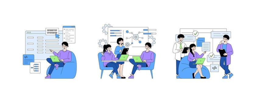 Team collaboration in coding and project management vector