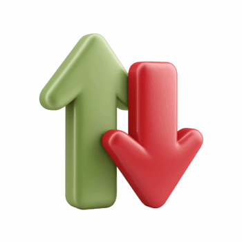 3d Grün oben Pfeil und rot Nieder Pfeil Symbol, erhöhen, ansteigen und verringern Trend Konzept auf transparent Hintergrund. png