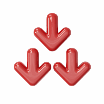 3d rojo hacia abajo flechas icono para disminución y rechazar, abajo tendencia símbolo aislado en transparente antecedentes png