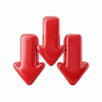 3d rojo hacia abajo flechas icono para disminución y rechazar, abajo tendencia símbolo aislado en transparente antecedentes. png