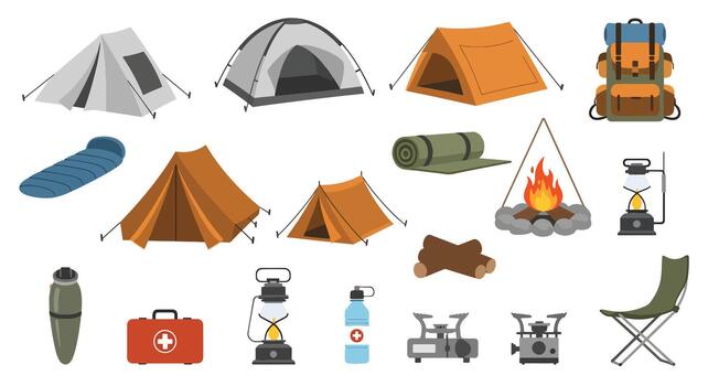 cámping esenciales conjunto vector