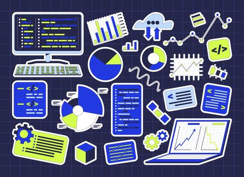 Coding and data visualization graphics vector