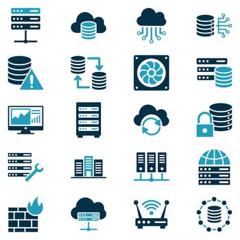 nube informática datos almacenamiento servidor tecnología íconos conjunto vector