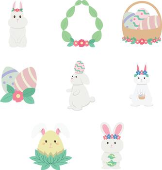 Soft pastel Rabbit Easter egg Elements vector