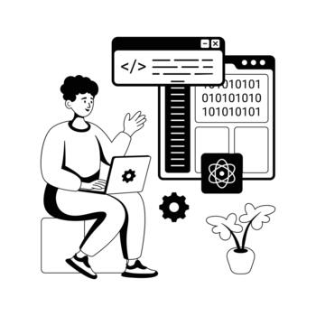 Person coding on laptop with plants vector