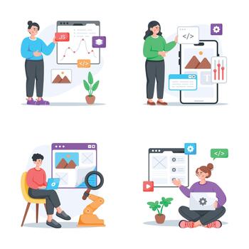 Illustrations of web development activities vector