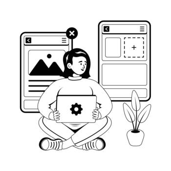 moderno glifo ilustración de un web desarrollador codificación a un profesional espacio de trabajo vector