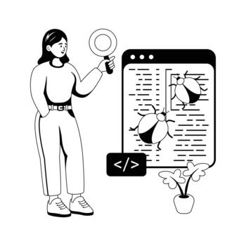 sitio web error pruebas y software depuración proceso glifo ilustración vector