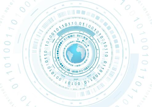 Technological background with globe design, circular elements and binary code vector