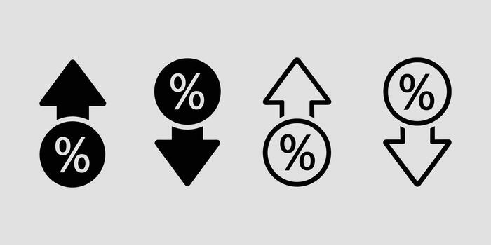 Black and white percentage change with arrows increase decrease vector