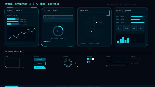 Futuristic user interface kit with data visualization and security authentication elements vector