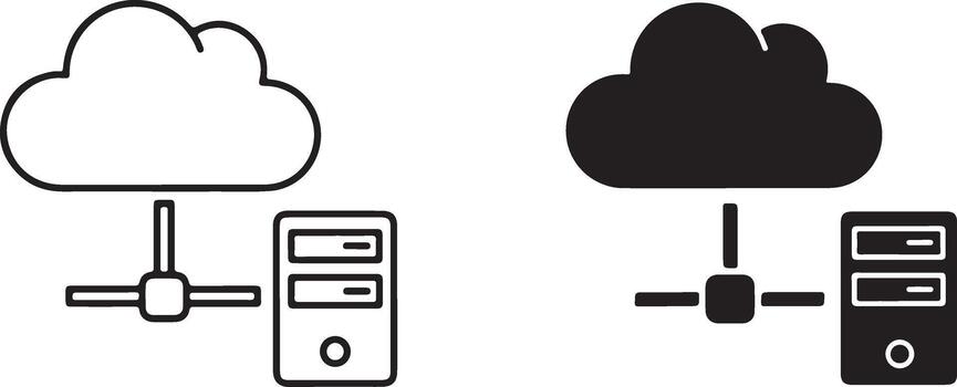Cloud computing line with servers and data transfer computer vector