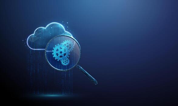 3d datos nube en fluido corriente de puntos, aumentador vaso con engranajes datos Procesando análisis, sistema automatización, flujo de trabajo mejoramiento, tecnología inspección concepto. vector