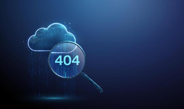 3d datos nube con aumentador vaso conteniendo 404. error detección, sitio web supervisión, solución de problemas, red análisis, datos buscar, la seguridad cibernética alerta concepto. vector