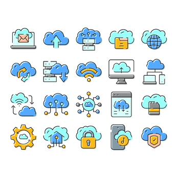 Cloud computing data storage network technology outline icons vector
