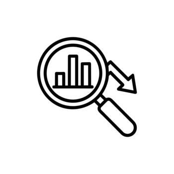 Line Style Financial Chart and Magnifying Glass Decrease Icon Symbol vector