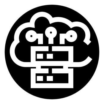 Cloud computing server rack connecting to network vector