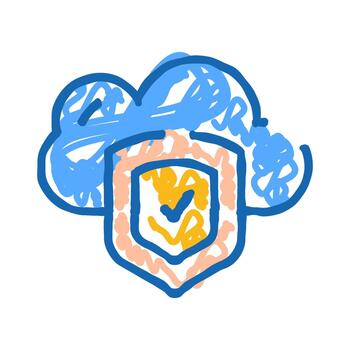 Cloud computing data security and protection doodle vector