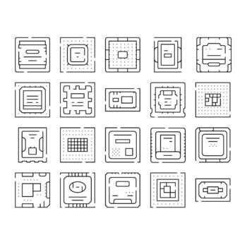 pastilla procesador computadora hardware componentes línea íconos vector