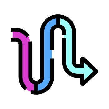 Winding data path arrow showing complex process flow vector