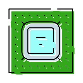Computer chip microchip with data processing icon vector