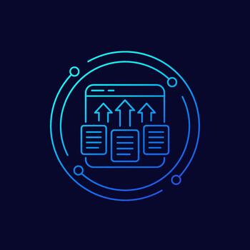 exportar datos icono con documentos, lineal diseño vector