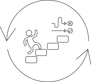 pisar arriba proceso mejora ciclo con correcto y incorrecto caminos. vector