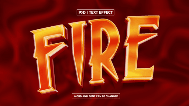 flameante fuego texto efecto con lustroso 3d psd