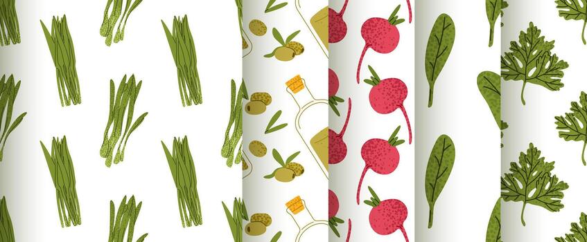Vegetable Seamless Pattern Collection Set vector