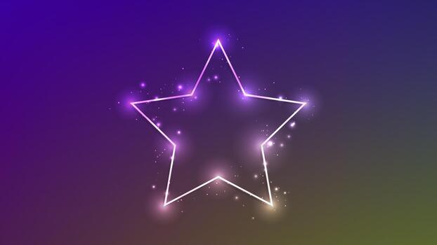 neón marco en estrella formar con brillante efectos y destellos en oscuro antecedentes. vacío brillante techno fondo. ilustración vector