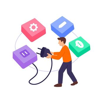 Plugin Installation, adding extensions for enhanced website functionality, Flat character illustration vector