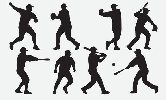Baseball Game Action Silhouettes vector