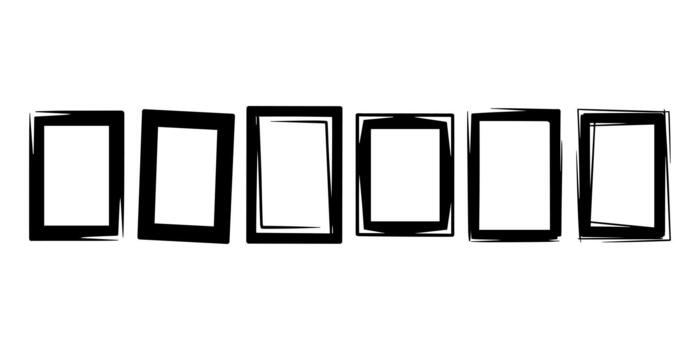 Six black rectangular frames with white space blank vector