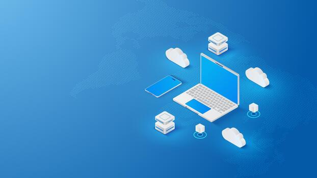 nube informática global infraestructura isométrica tecnología concepto vector