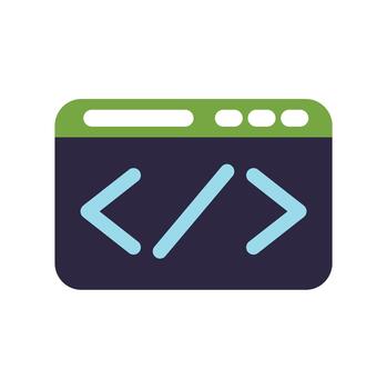 Browser window with coding tags showing web development concept vector