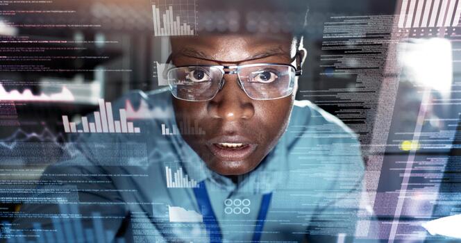 datos centro, hombre y técnico en servidor habitación para codificación, software o información tecnología, cubrir, análisis y negro persona con retrato para ciber seguridad, solución de problemas o sistema recuperación foto